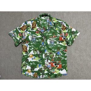 SSLR Shirt‎ Mens Medium Christmas Hawaiian Santa Reindeer Surfing Tiki Festive